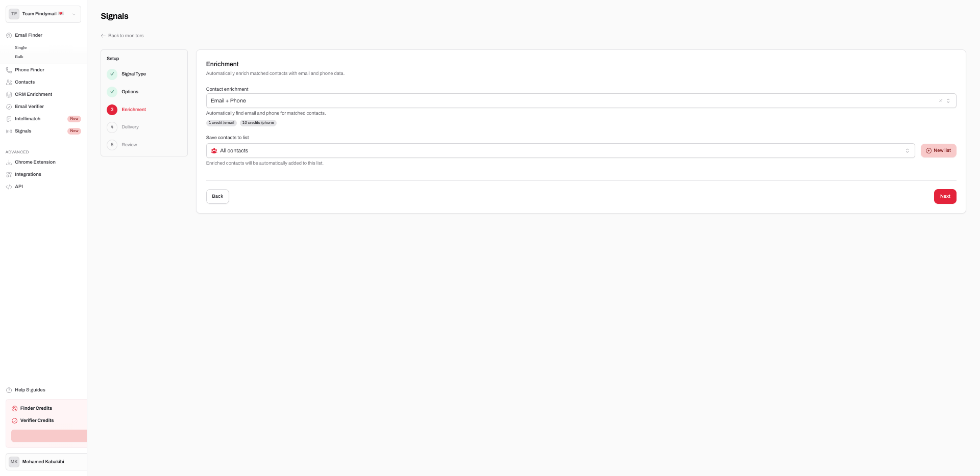Enrichment step with Email and Phone selected